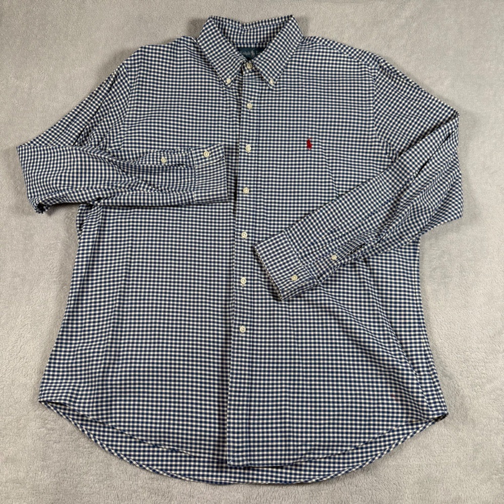Ralph Lauren Button Down Shirt Mens XL Blue Gingham Custom Fit Long Sleeve